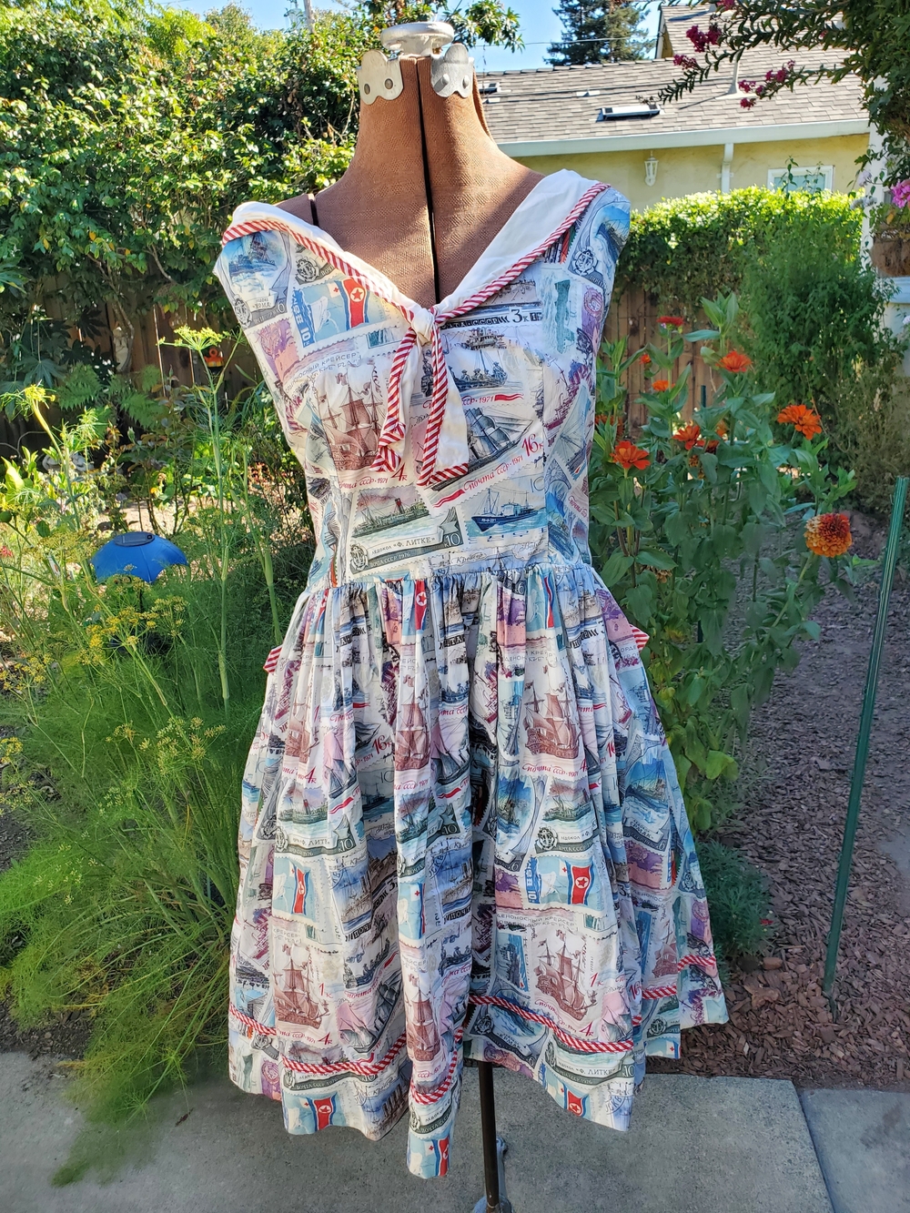 Kitten D'Amour Nautical-Print Sailor Midi Dress in Multi-Color